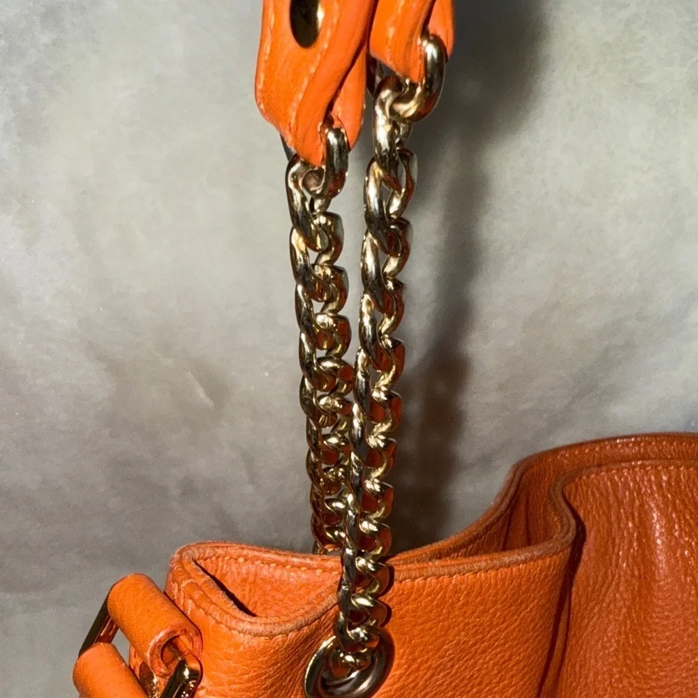Michael Kors Leather Chain Strap Hobo Leather Shoulder Bag - Burnt Orange